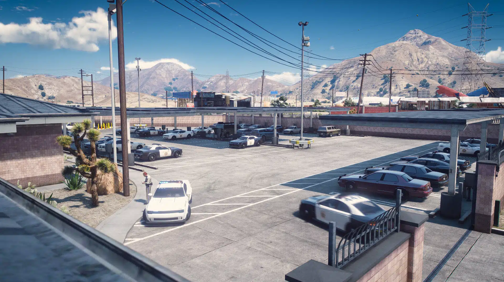 Highway Patrol Panorama gated parking lot with patrol vehicles and covered spaces GTA V FiveM MLO