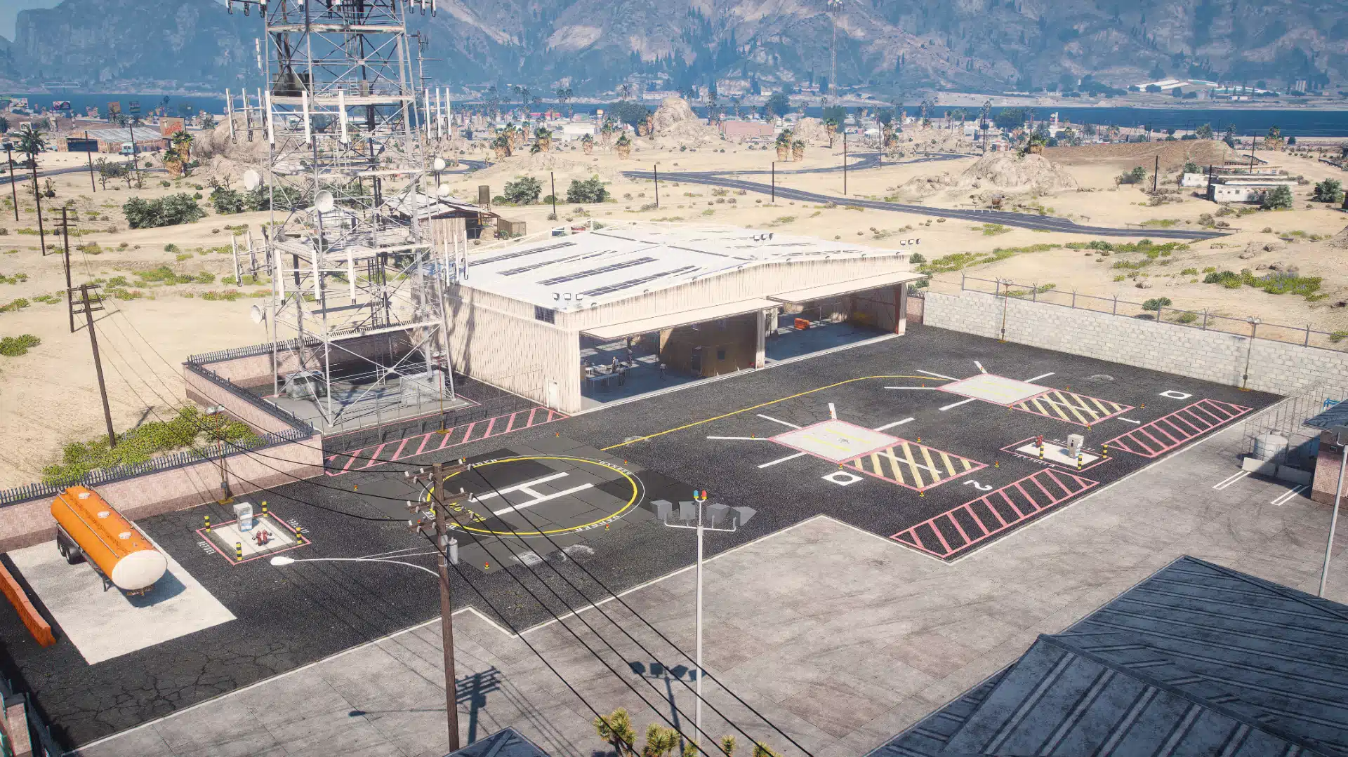 Highway Patrol Panorama helicopter landing area and hangar aerial view GTA V FiveM MLO