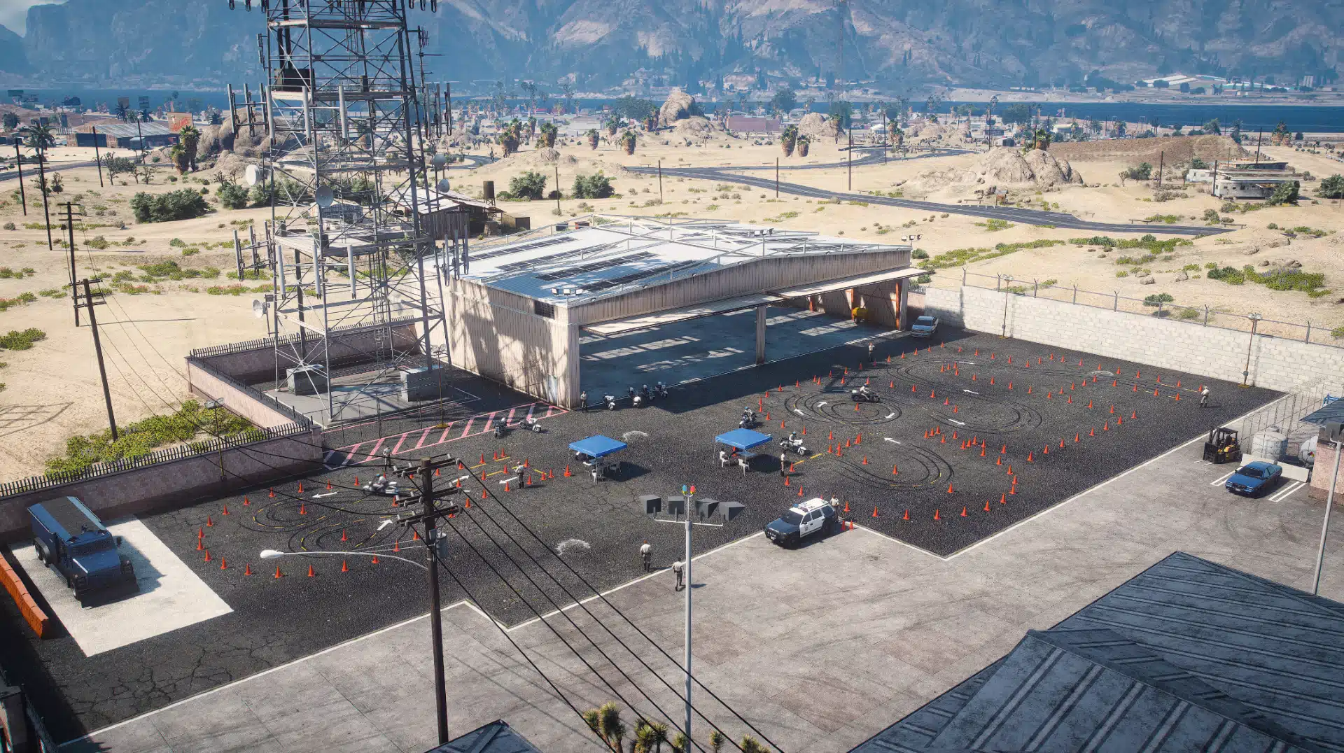 Highway Patrol Panorama motorcycle training area with cone circuits and instructor shelters GTA V FiveM MLO