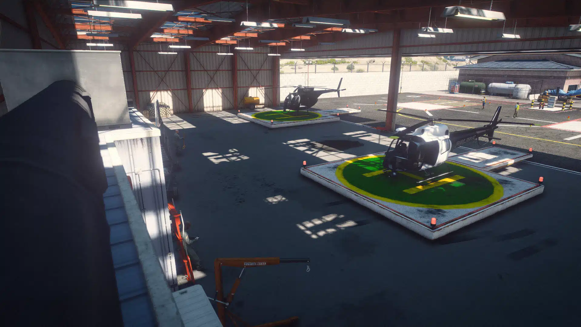 Highway Patrol Panorama hangar interior with police helicopters on marked platforms GTA V FiveM MLO