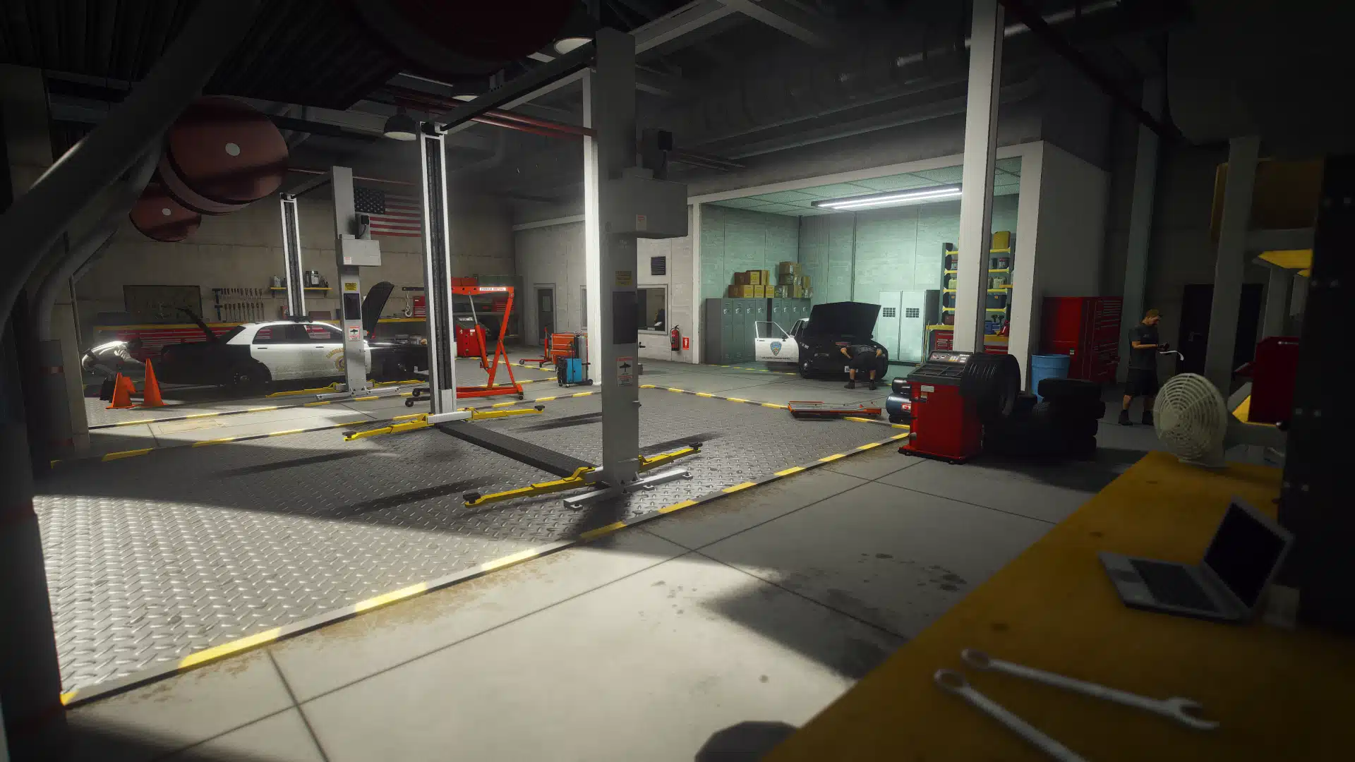 Highway Patrol Panorama maintenance garage with vehicle lifts and service equipment GTA V FiveM MLO