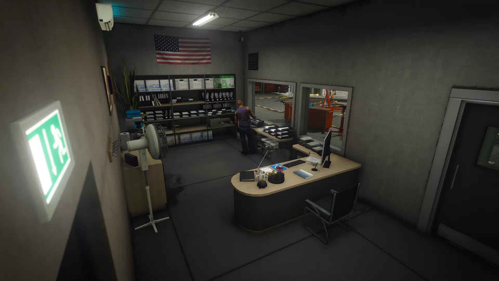 Highway Patrol Panorama workshop office with desk and document shelves GTA V FiveM MLO