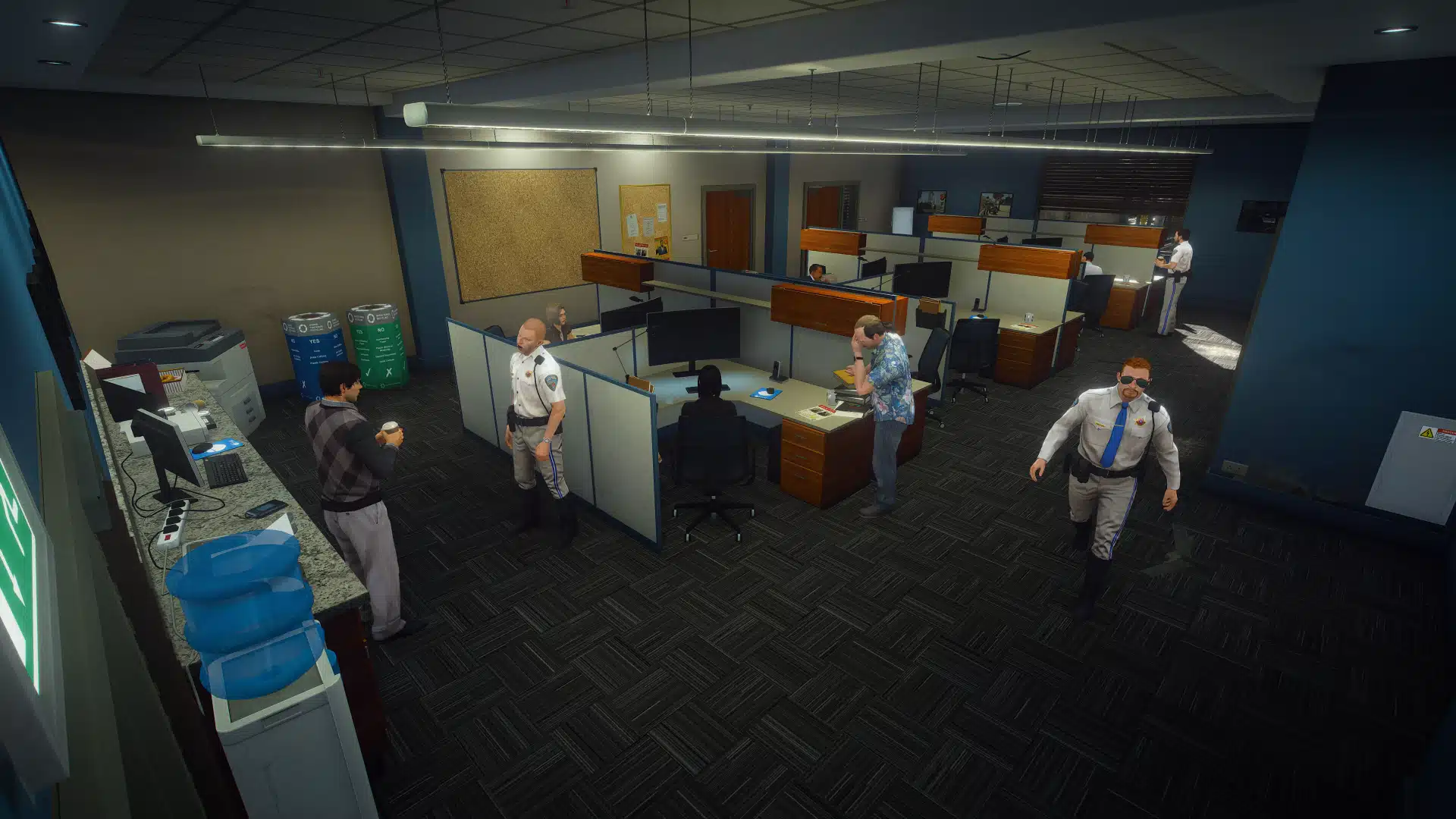 Highway Patrol Panorama administrative office with shared desks and computer workstations GTA V FiveM MLO