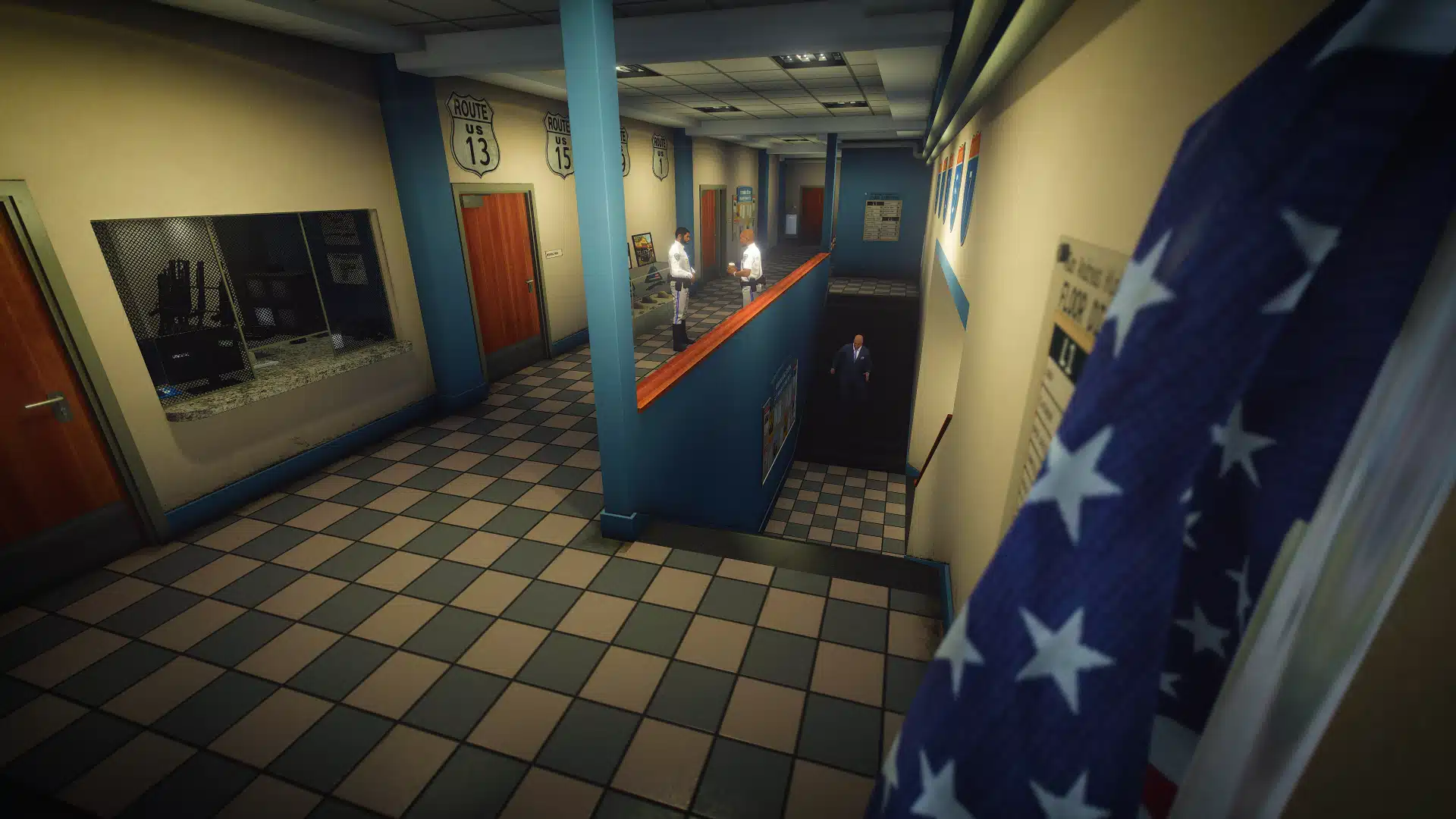 Highway Patrol Panorama station hallway with tiled floor and stairwell GTA V FiveM MLO