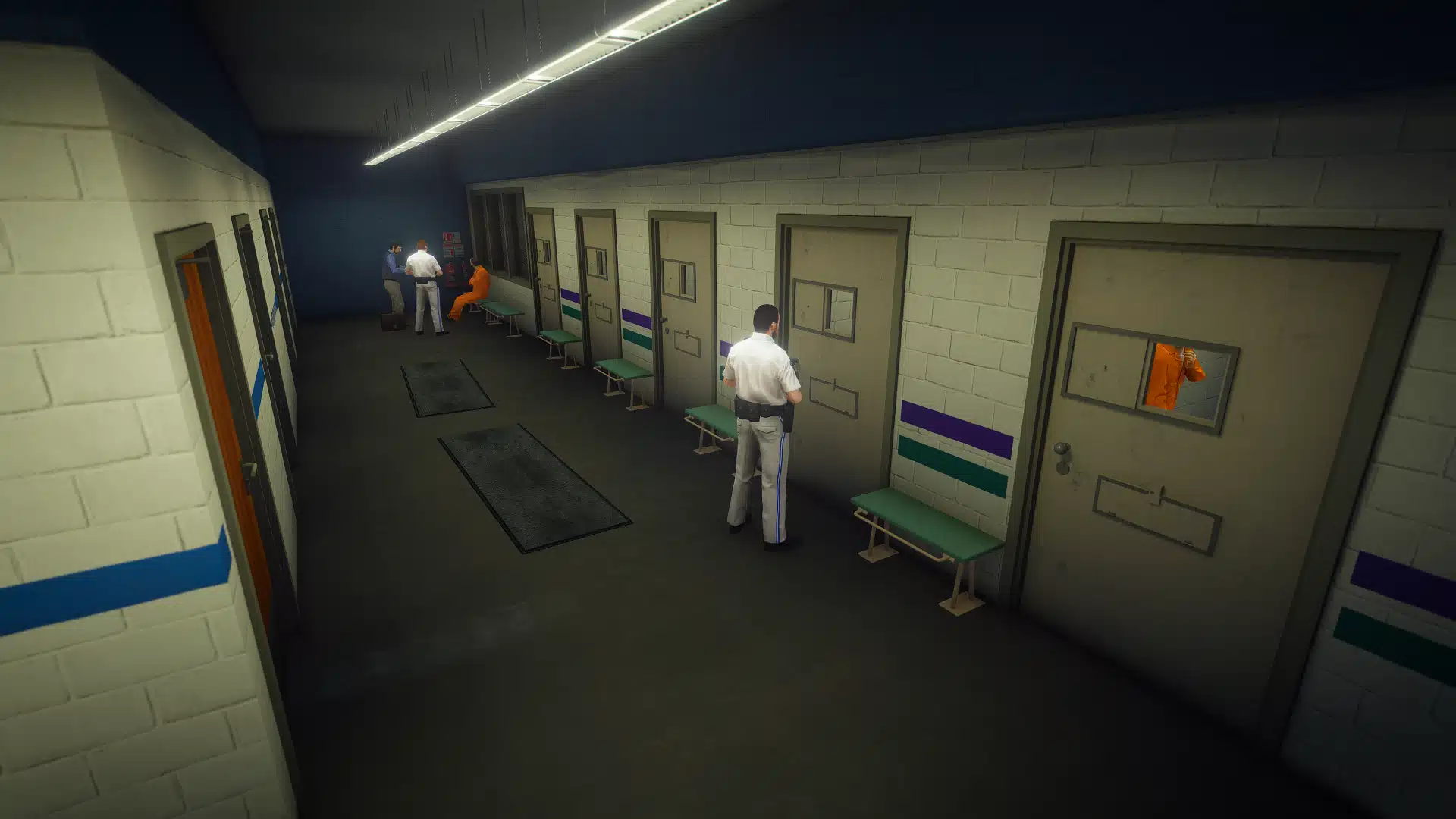Highway Patrol Panorama detention corridor with holding cell doors and benches GTA V FiveM MLO