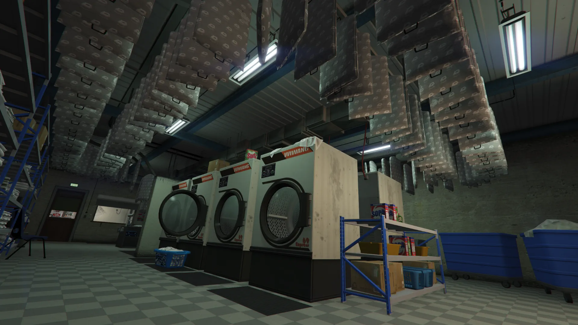 Laundry room with washing machines and clothing rails GTA V FiveM Interior MLO