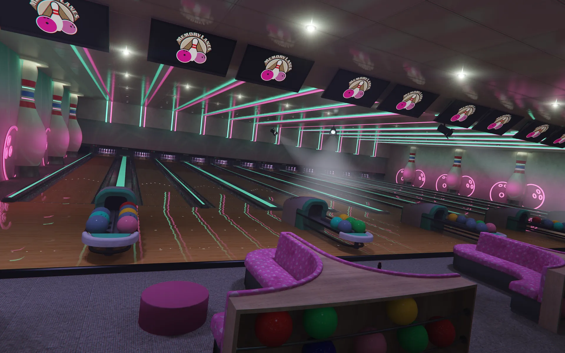 Memory Lanes bowling lanes view GTA V FiveM Interior MLO