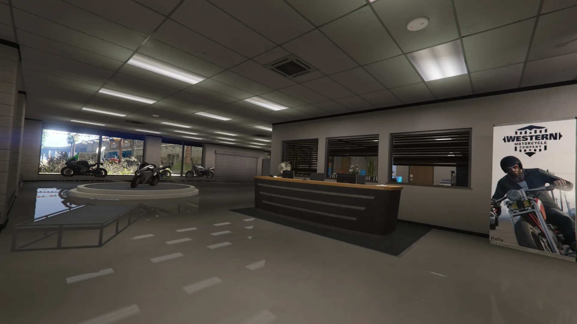 Sanders Motorcycles reception desk GTA V FiveM Interior MLO